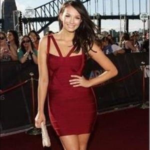 Herve leger crimson red dress straps small s thin